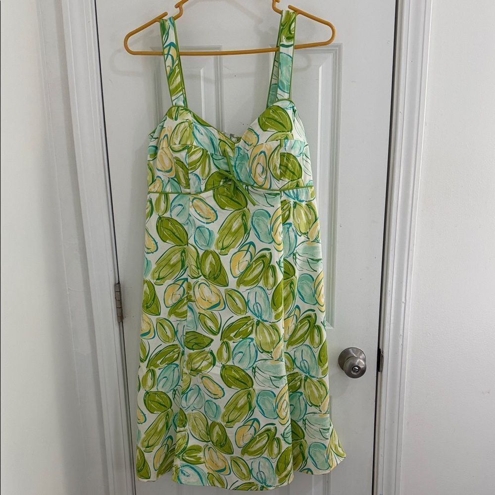 Madison Leigh Y2K Green and Blue Leaf Print Midi Dress Size 12